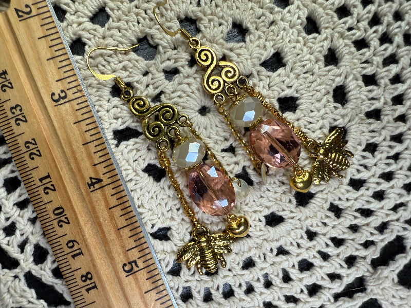 vintage estate beaded charming chandelier big bee earrings