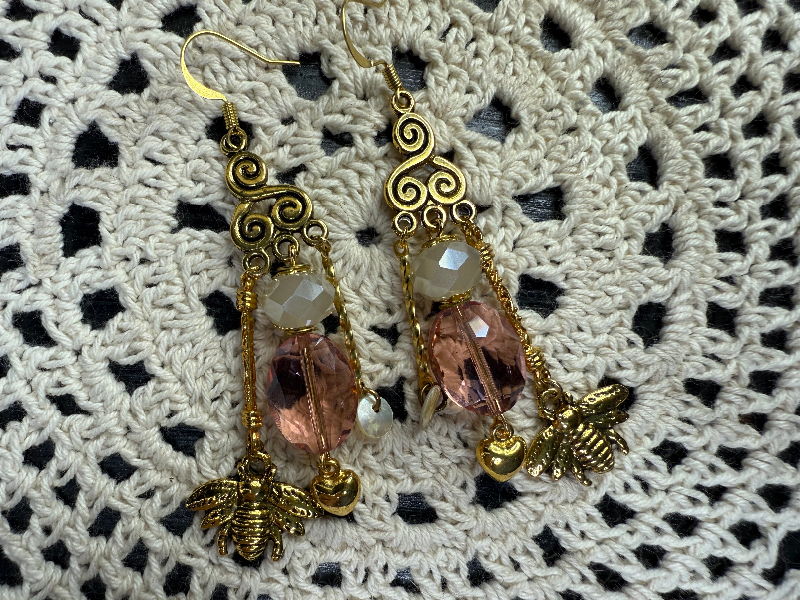 vintage estate beaded charming chandelier big bee earrings