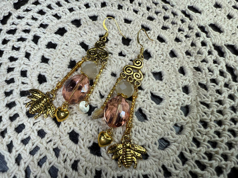 vintage estate beaded charming chandelier big bee earrings