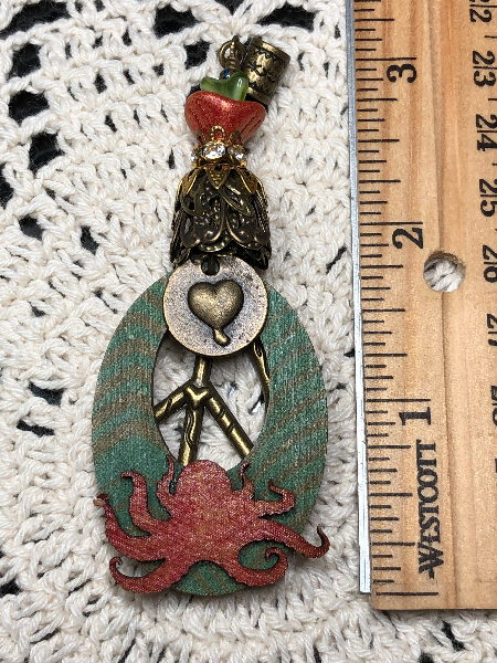 octopus wooden, peace necklace pendant
