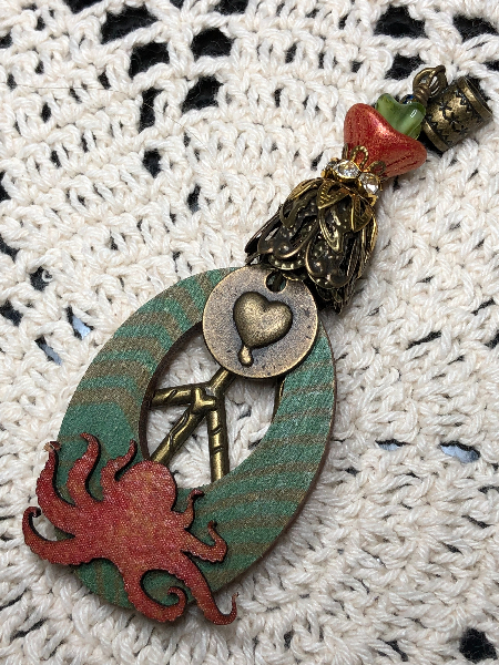 octopus wooden, peace necklace pendant