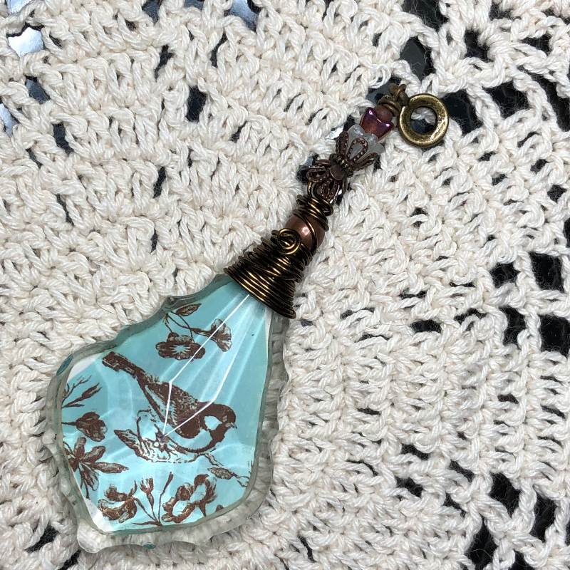 illuminated bird, vintage necklace pendant
