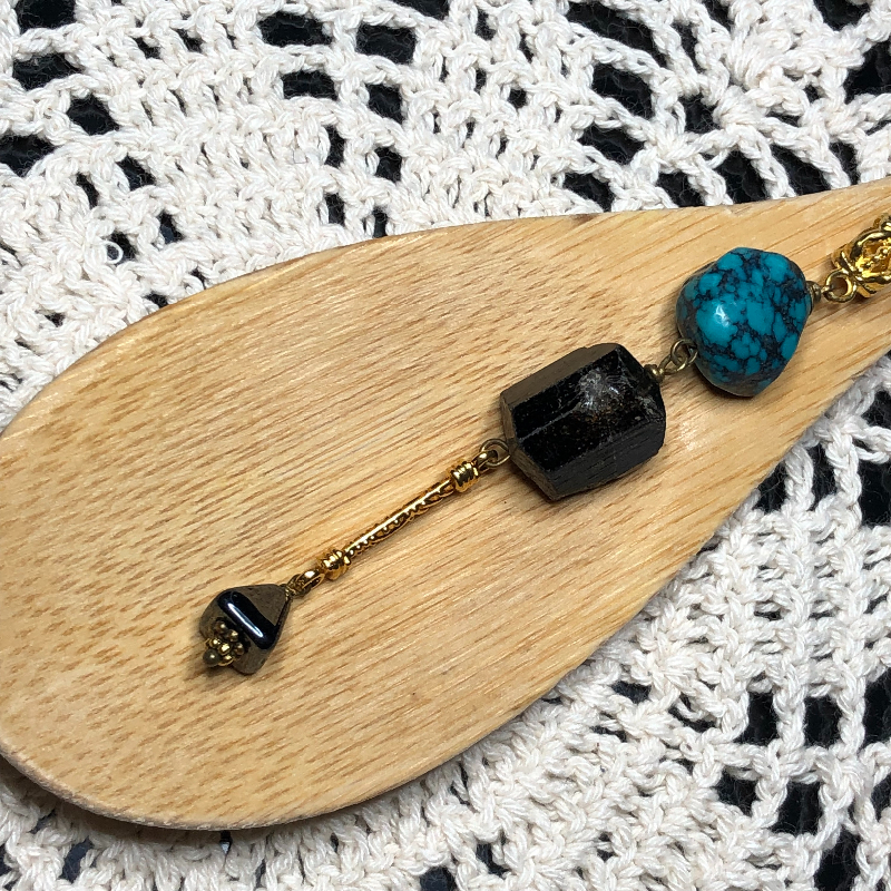 deep canyons-black tourmaline, turquoise nugget & hematite necklace pendant