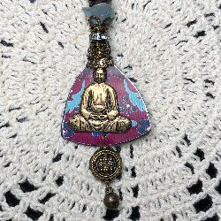 spiritual euphoria buddha, vintage tin necklace pendant