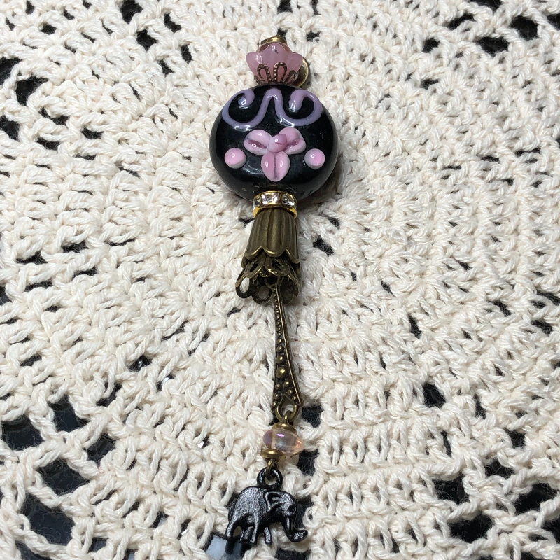black elephant, vintage art deco necklace pendant