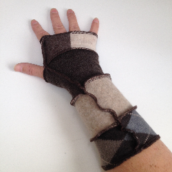Beige, Brown and Taupe Recycled Wool Arm Warmers Fingerless Gloves
