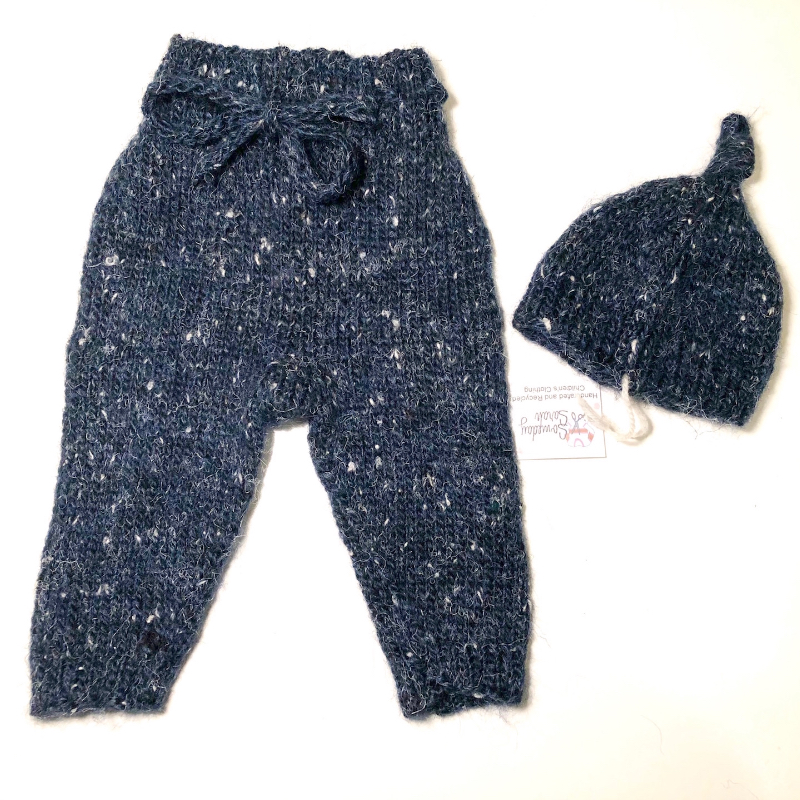 0-3+ months - Hand Knit Small Baby Pants and Hat Set