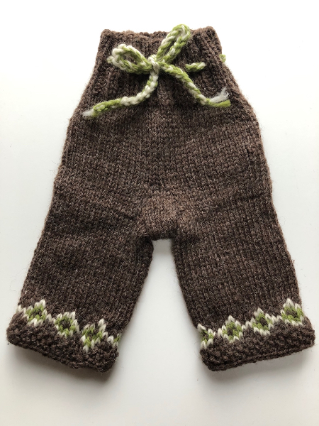 0-3 Months - Hand knit Brown Wool Longies Newborn Pants