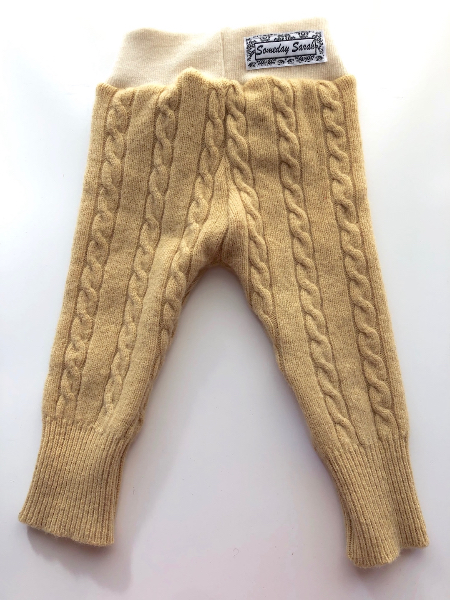 3-6+ months - Yellow Cabled Up-cycled Wool Longies - Small