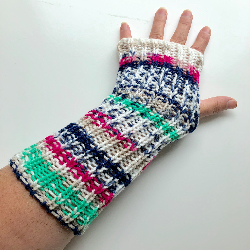Pink, Navy and Green Acrylic Fingerless Gloves