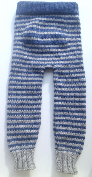6-18 months - Medium-Large Knit Wool Longies - Blue and Grey Stripes Wool Baby Pants