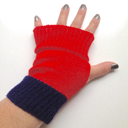 Red and Navy Knit Arm Warmers Fingerless Gloves