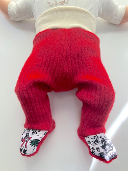 0-3+ months - Upcycled Pirate Red Longies Footies - Newborn / XS