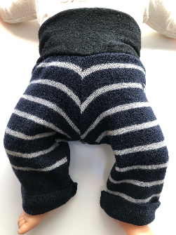 0-6 months - Small Diaper Cover Wool Longies - Dark Navy Blue Striped Recycled Wool Longies