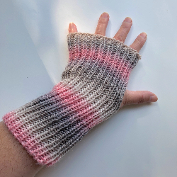 Pink and Grey Wool Fingerless Gloves - Arm Warmers