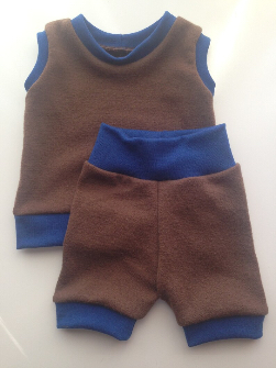 6-12+ months - New Brown and Blue wool shorties with matching tank - medium