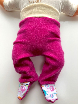 0-3+ months - Upcycled Fuchsia Ooga Booga Footies Longies - Newborn XS