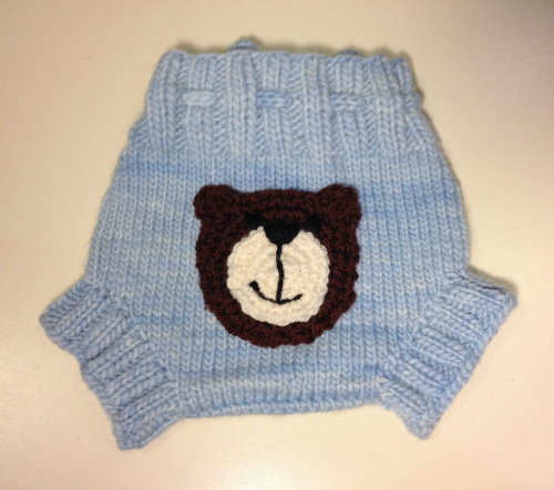 Small Bear Bum Blue Hand Knit Merino Wool Soaker and Crochet Hat