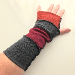 Rust, Maroon and Charcoal Merino Fingerless Gloves Arm Warmers