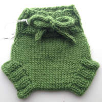Small Green Hand Knit Wool Soaker, Diaper Cover and Photography Prop