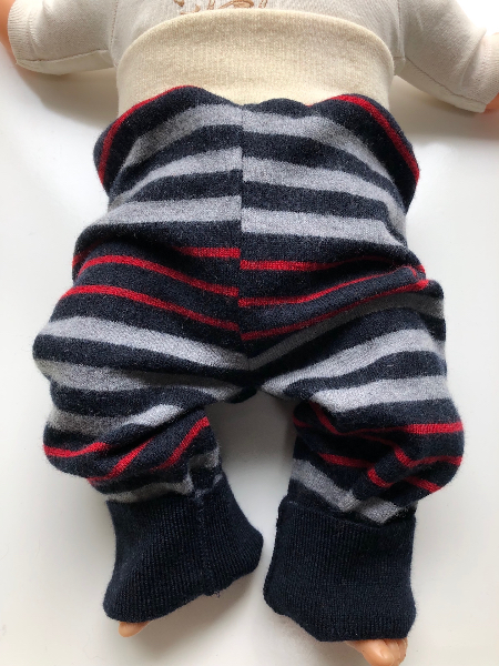 6-12+ months - Red, Black and Grey Striped Merino Longies