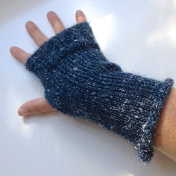 Blue Mohair Knit Arm Warmers Fingerless Gloves
