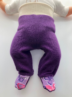 0-3+ months - Purple Upcycled Cashmere Footies Longies - Newborn XS