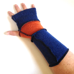 Orange and Blue Wool Fingerless Gloves Arm Warmers