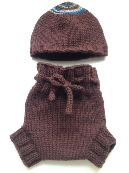 0-3 months - Diaper Cover and Hat Set - Dark Chocolate Brown Small-Newborn Baby Handknit Wool Soaker
