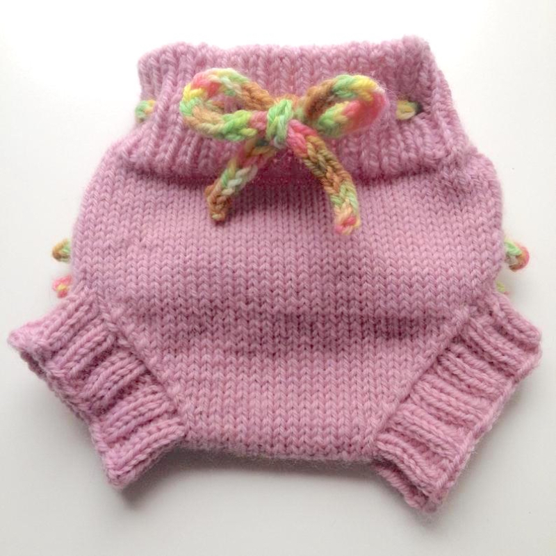 0-3 months - Diaper Cover Wool - Pink Baby Knit Wool Skirtie with Ruffles with Knit Drawstring - XS