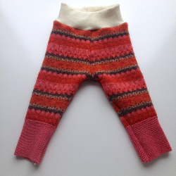 3-12 months - Diaper Cover Wool Longies - Orange and Pink Patterned Recycled Merino Wool Longies
