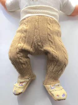 0-3+ months - Yellow Cabled Upcycled Footies Longies - NB/XS