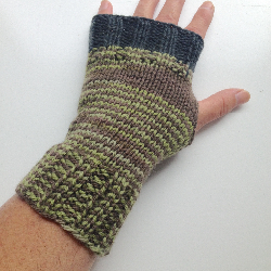Green and Brown Hand knit Wool Arm Warmers Fingerless Gloves