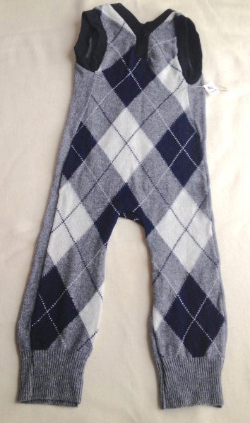 12-24 months - Navy and Grey Argyle Recycled Lambswool Romper - Large