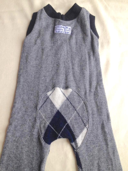 12-24 months - Navy and Grey Argyle Recycled Lambswool Romper - Large
