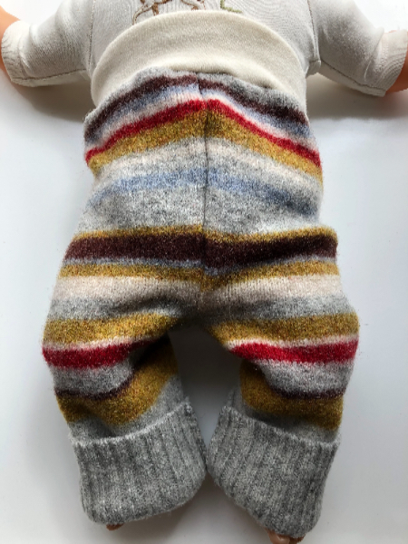 6-12 months - Grey, Maroon and Mustard Striped Longies - medium