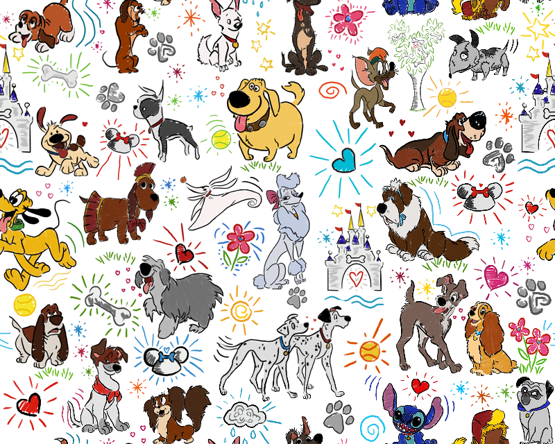 1yd Cut Large Scale Sketchy Dogs Cotton Lycra Fabric  Retail