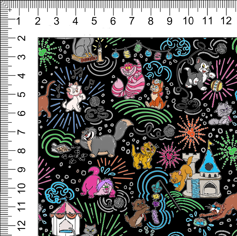 1yd cut Small Black Sketchy Cats woven Retail
