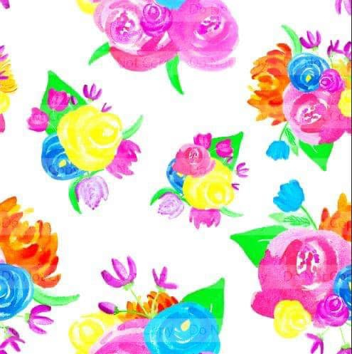 Neon Flowers on White (1 yd) CL