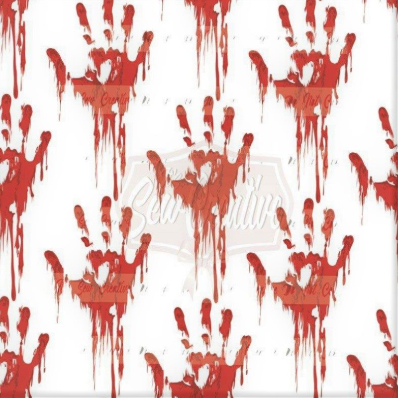 Bloody Hands on White Woven (2 yd cut)