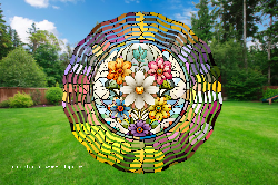 Stained Glass White Daisy 3D Wind Spinner