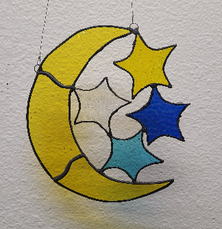 Moon with Stars Stained Glass Sun Catcher