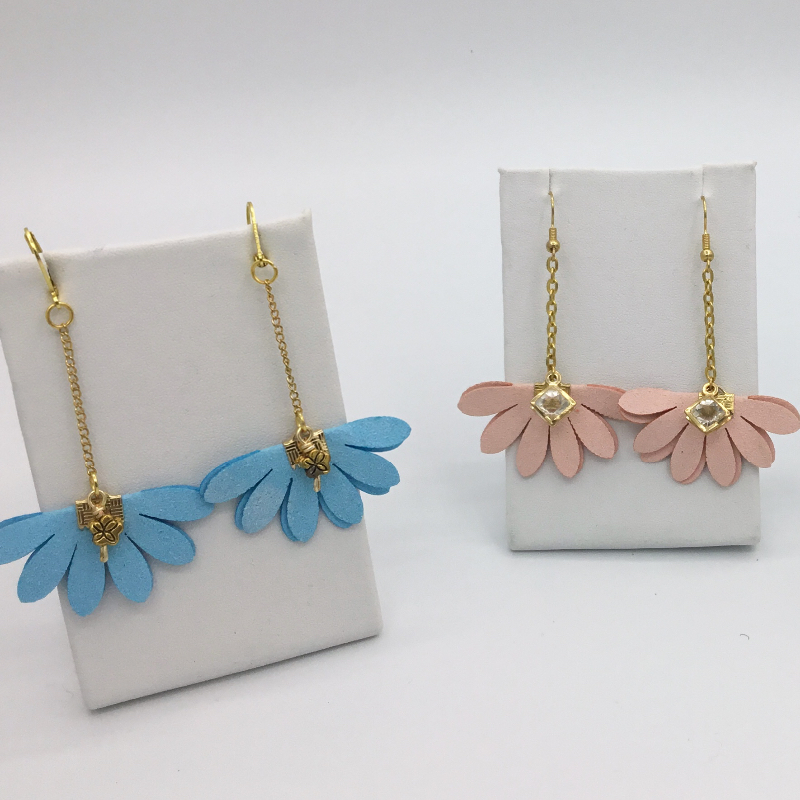 3” Handmade Suede Flower Pedal Earrings