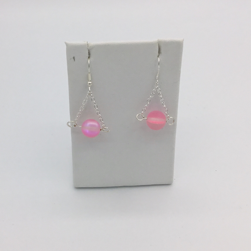 1 3/4” Handmade Pink Mermaid Glass Earrings