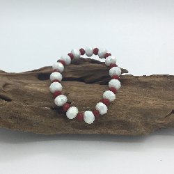 8” Handmade White and Red Stretch Bracelet