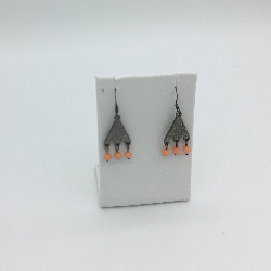 2” Handmade Black Earrings with Coral beads