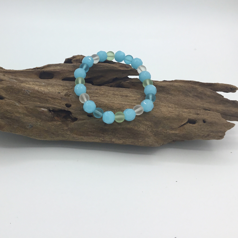 8” Handmade Blue glass bead stretch bracelet