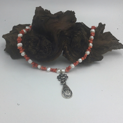 20”Freshwater Pearl and Red Branch Coral Necklace