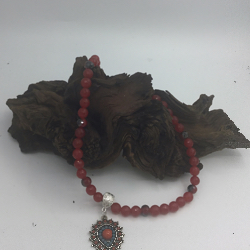 16” Faceted Red Jade and Red/Black Crystals Necklace