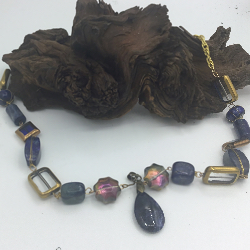 23” Lapis and glass bead necklace